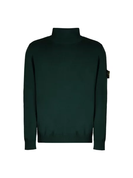 Lniany sweter z golfem Stone Island z kamieniami do golfa zielony