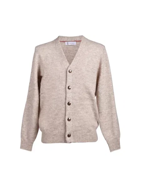 Kardigan Brunello Cucinelli skórzany beżowy