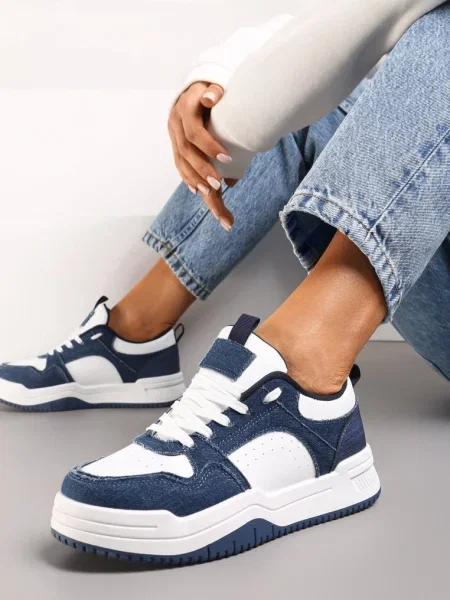 Sneakers Albi-Bleumarin pe Talpă Groasă cu Gleznieră Alriel alb