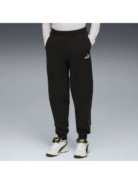 PUMA Młodzieżowe spodnie dresowe Essentials ze zwierzęcym wzorem i wysokim stanem Odzież czarny
