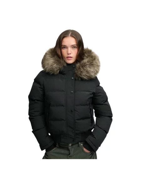 Kurtka pikowana z kapturem i sztuczne futro model EVEREST BOMBER' Superdry czarny