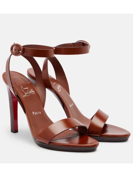 Usnjene sandali Christian Louboutin z odprtimi petami rjava