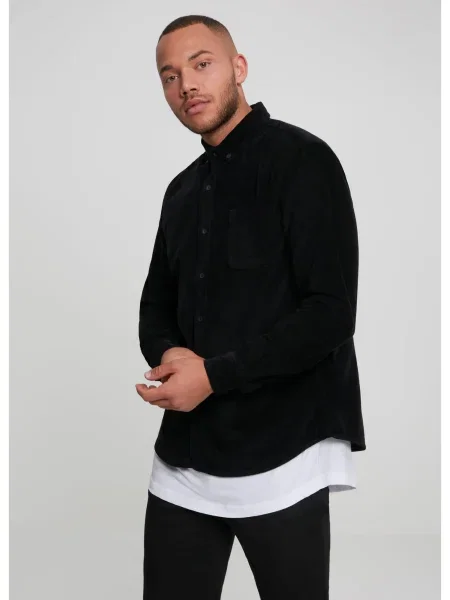 Cămașă Urban Classics de catifea cord negru