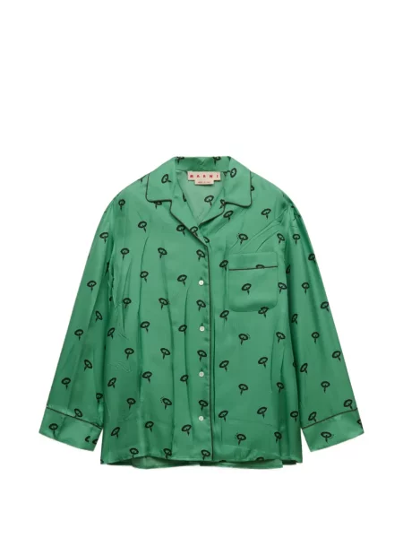 Cămașă Marni de mătase cu model floral cu imagine verde