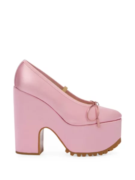 Pantofi cu toc Moschino cu șireturi cu platformă din dantelă roz