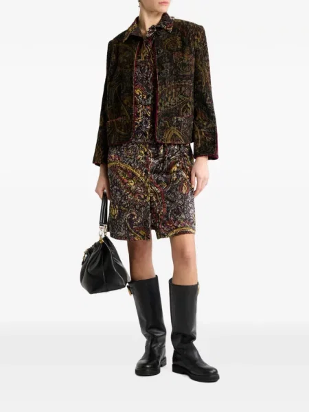 Geacă Etro de catifea cord cu model floral negru