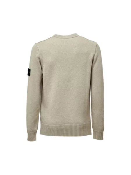 Sweter Stone Island wełniany z okrągłym dekoltem z kamieniami zielony