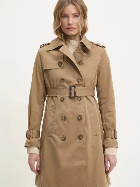 Шлифер Answear Lab дамски преходен модел с двуредно закопчаване кафяво