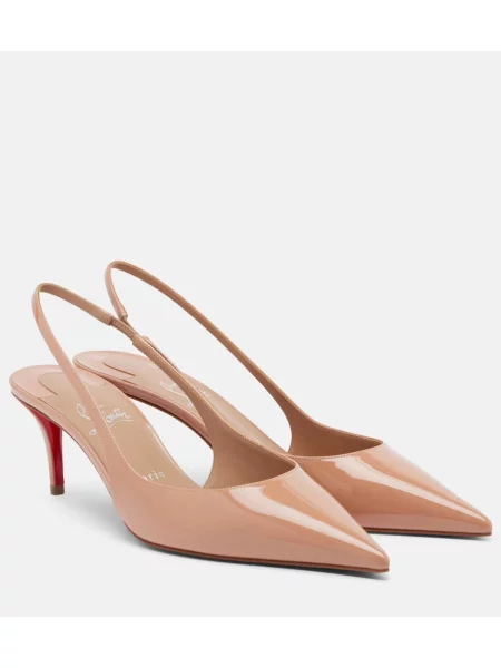 Pantofi cu toc Christian Louboutin din piele de lac slingback roz