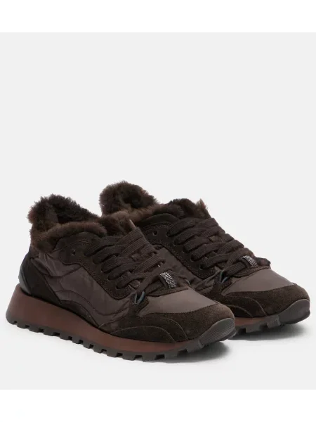 Sneakerși Brunello Cucinelli din piele de oaie maro