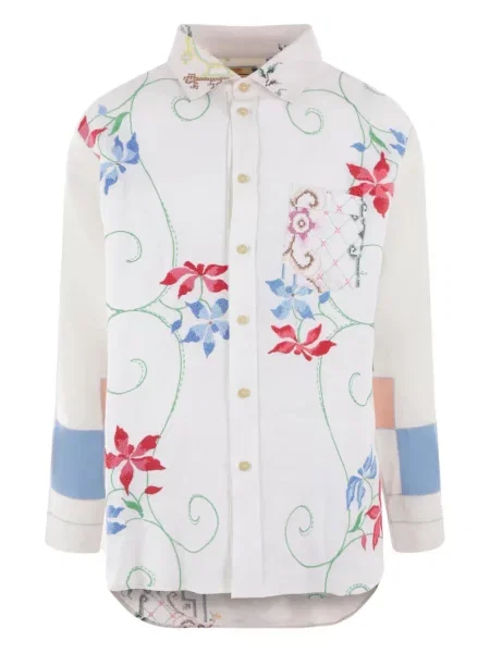 Lanena košulja By Walid s vezom s cvjetnim printom bijela