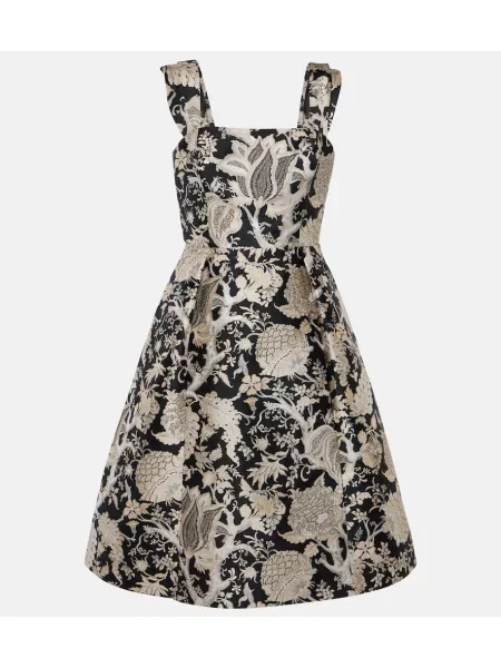 Midi obleka Carolina Herrera s cvetličnim vzorcem iz žakarda