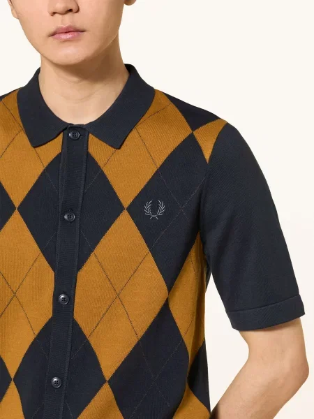 Fred Perry Pletená Košile Slim Fit tmavě / koňaková modrá