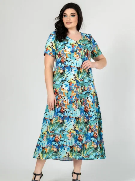 Сукня міді All Posa віскоза/модал бірюзовий