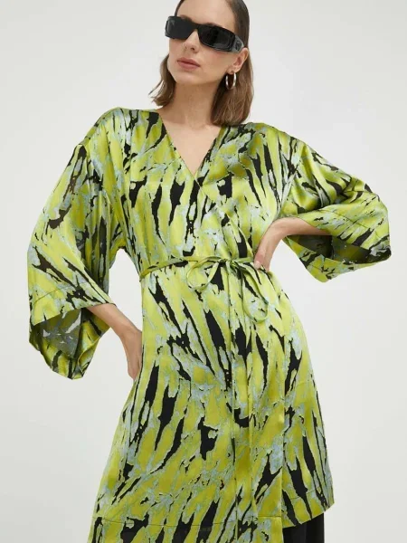 Gestuz rochie din amestec de matase Anna mini evazati verde