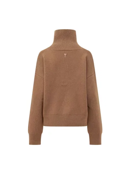 Sweter Ami Paris wełniany brązowy