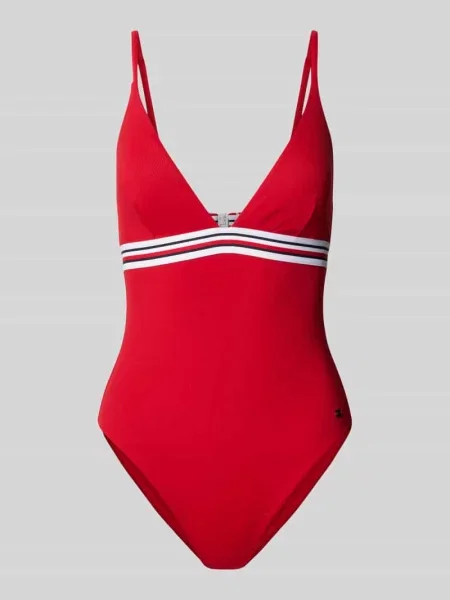 Kostium kąpielowy z taśmą z logo Tommy Hilfiger czerwony