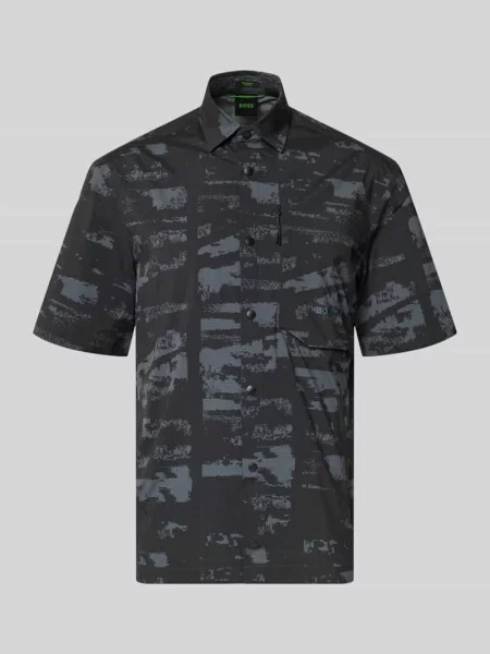 Koszula casualowa o kroju relaxed fit z kołnierzykiem typu kent model ST_GLOBE PRINT S' Boss Green czarna