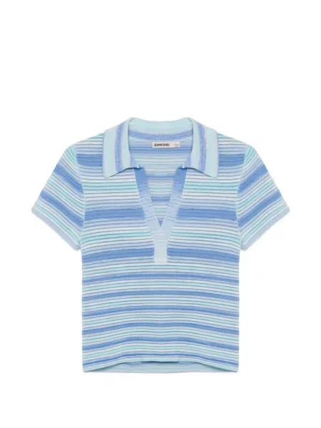 Gulerat tricou polo Simkhai cu dungi tricotate albastru