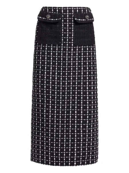 Fustă midi Elie Saab din tweed până la genunchi negru