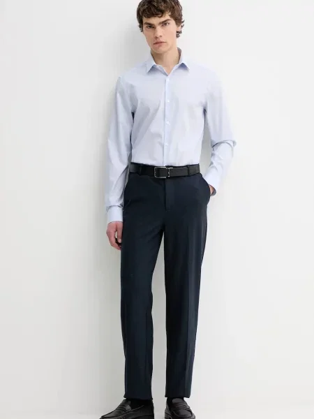 Calvin Klein koszula slim z kołnierzykiem włoskim niebieski