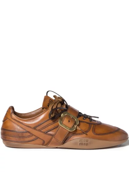 Sneakerși Miu Miu din piele cu cataramă maro