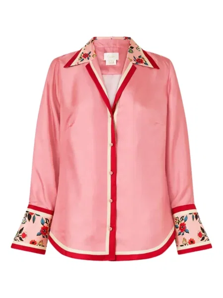 Cămașă Camilla de mătase cu model floral cu imagine roz