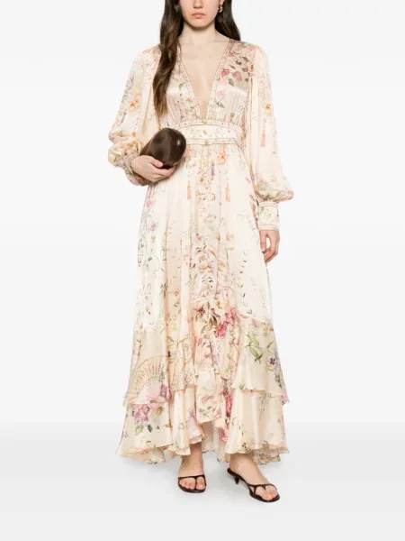 Rochie maxi Camilla de mătase cu model floral cu imagine