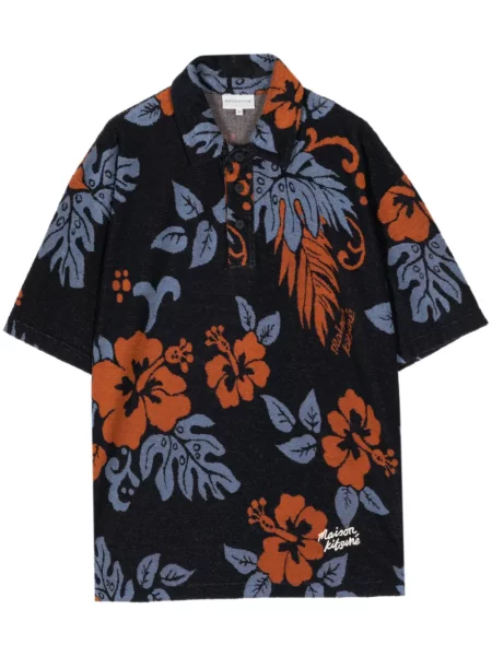 Polo Maison Kitsune cu model floral cu imagine albastru