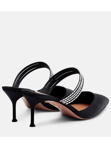 Papuci tip mules Aquazzura din satin negru