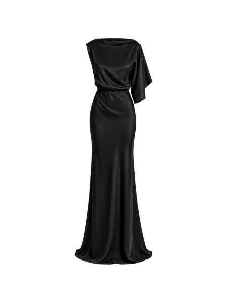 Rochie maxi Irina Schrotter asimetrică drapată negru