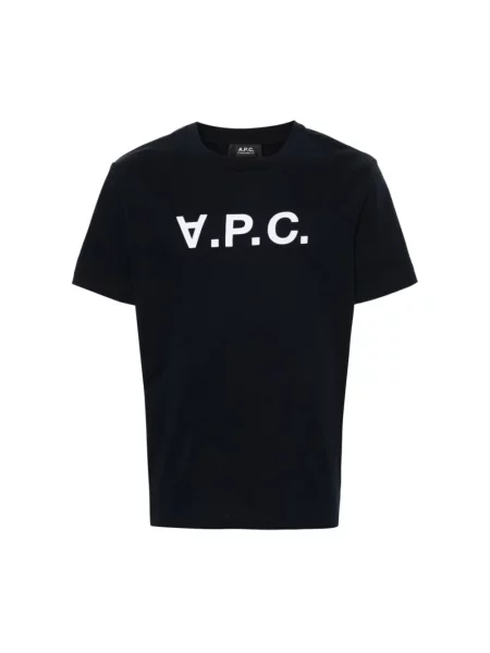 Koszulka A.p.c. z dżerseju z dekoltem w kształcie litery U niebieska