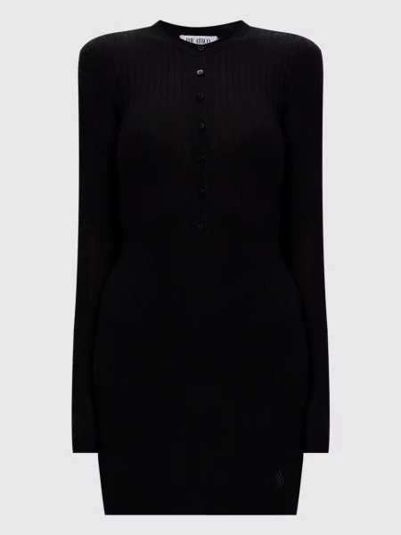 Шелковое платье мини The Attico в рубчик черное