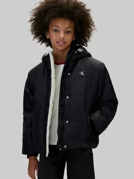 Calvin Klein Jeans geacă matlasată pentru copii negru