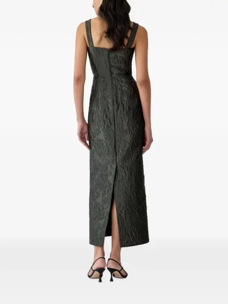 Rochie maxi Carolina Herrera cu model floral din jacard verde
