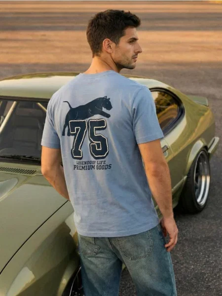 Sinsay koszulka z nadrukiem na plecach niebieski