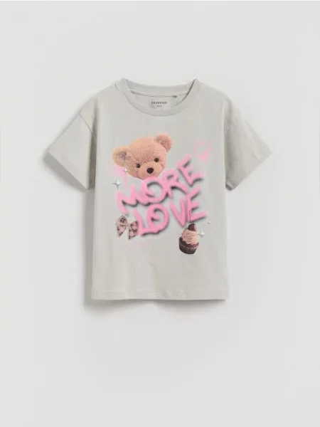 Reserved Tricou din cu imprimeu deschis gri