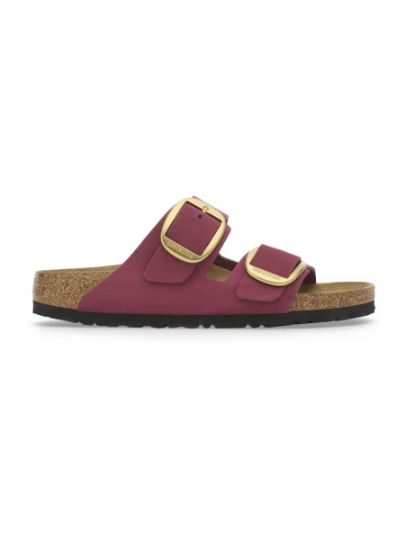 Klapki Birkenstock skórzane na sprzączkę fioletowe