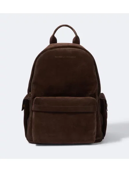 Rucsac Brunello Cucinelli din piele de căprioară maro