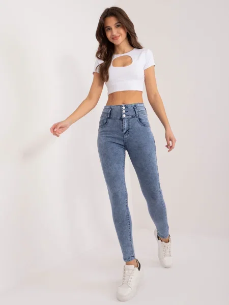 Pantaloni Fashionhunters cu talie înaltă albastru