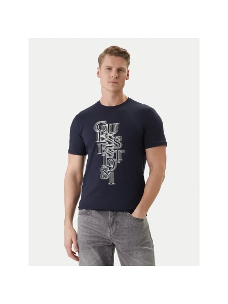 Guess Marškinėliai Tamsiai Slim Fit mėlyna