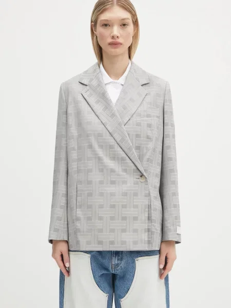 Kenzo geacă de lână cu doua randuri de cu imprimeu gri