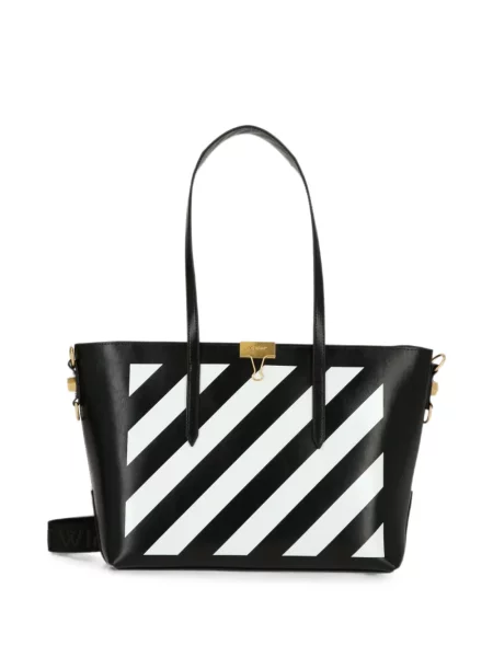 Geantă shopper Off-white cu dungi alb