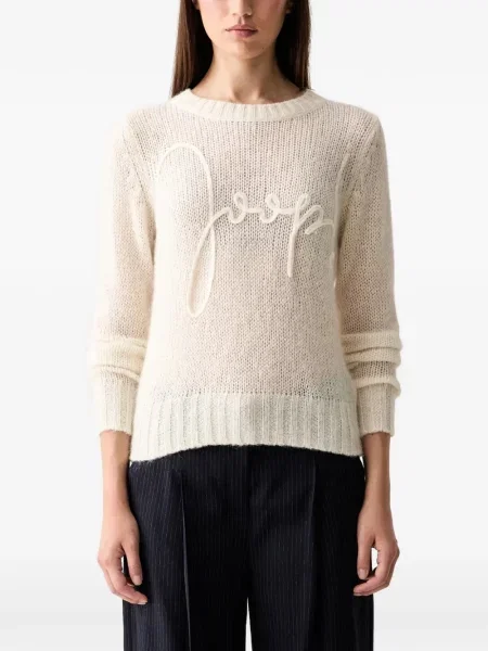Pulover Joop! cu broderie cu decolteu rotund alb