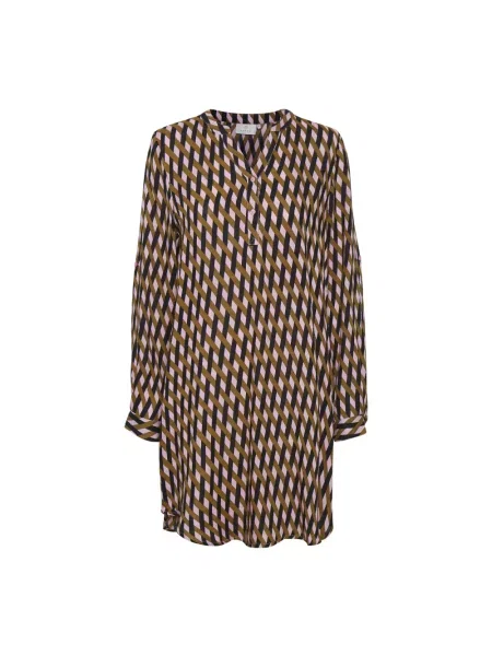 Lniana wielobarwność sukienka koszulowa Kaffe różowa