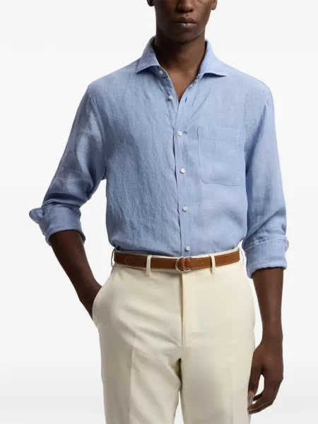 Dlouhá košile Ralph Lauren Purple Label s kapsami na rukávech modrá