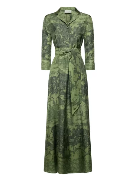 Maksi sukienka koszulowa Pierre Louis Mascia z nadrukiem garniturowa zielona