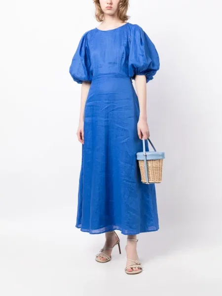Lininis kostiumas maksi maxi suknele Faithfull The Brand mėlyna