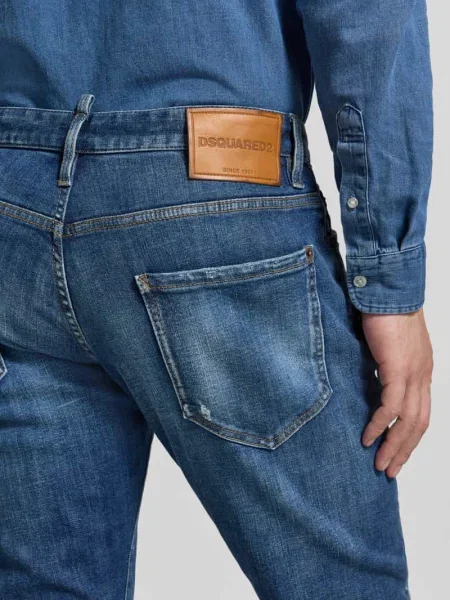 Jeansy o kroju slim fit z mieszanki bawełny Dsquared2 niebieskie