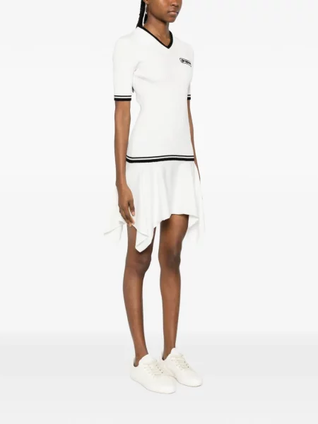 Rochie mini Off-white cu decolteu în V de costum cu nervuri alb